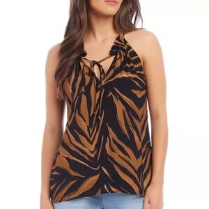 Karen Kane Keyhole Tank Top Brown and Tan Tie Front Camisole XS‎